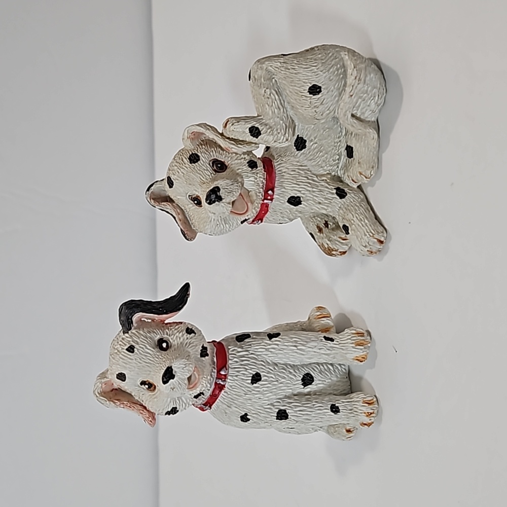 Dalmatian Dog Figurine (2) Black White Red Puppies